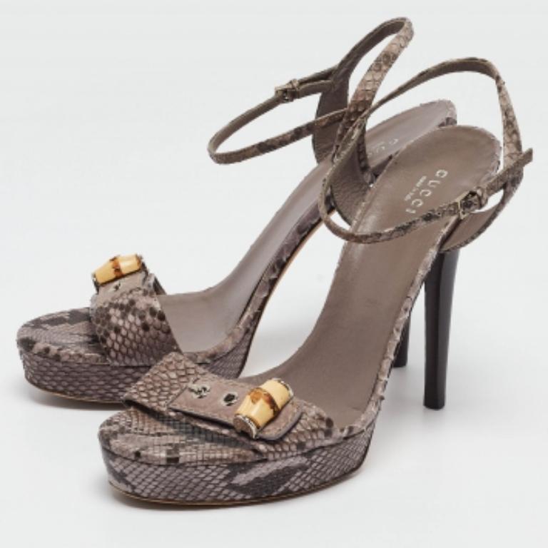 Gucci - Sandales à plateforme en cuir gris python Bamboo - Taille 40 en vente 3