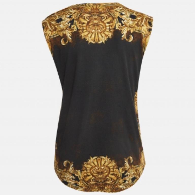 Balmain Maglietta senza maniche in jersey stampato nero/giallo M. T. I. In condizioni buone in vendita a Dubai, Al Qouz 2