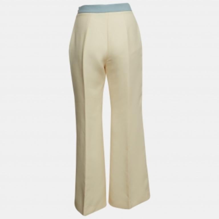 Fendi Creme Kontrastbesatz Wollmischung Schlaghose M im Angebot 1