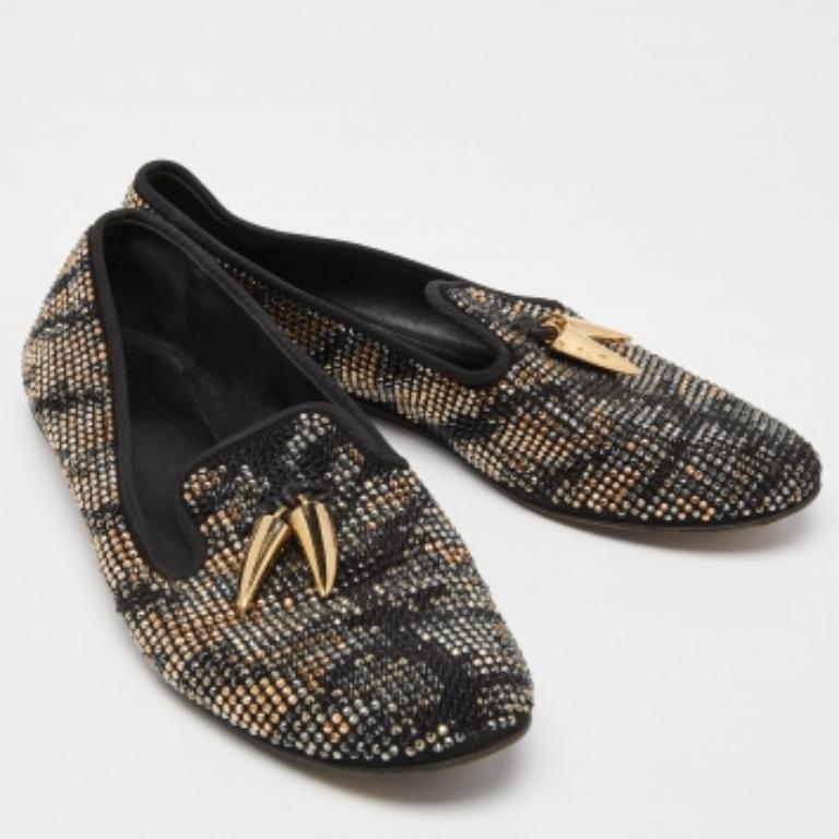 Giuseppe Zanotti Noir Crystal Suede Shark Tooth Smoking Slippers Size 38.5 en vente 1