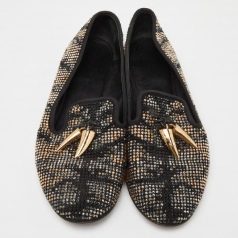 Giuseppe Zanotti Noir Crystal Suede Shark Tooth Smoking Slippers Size 38.5 État moyen - En vente à Dubai, Al Qouz 2