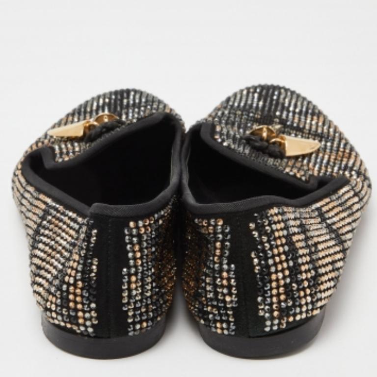 Giuseppe Zanotti Noir Crystal Suede Shark Tooth Smoking Slippers Size 38.5 en vente 2