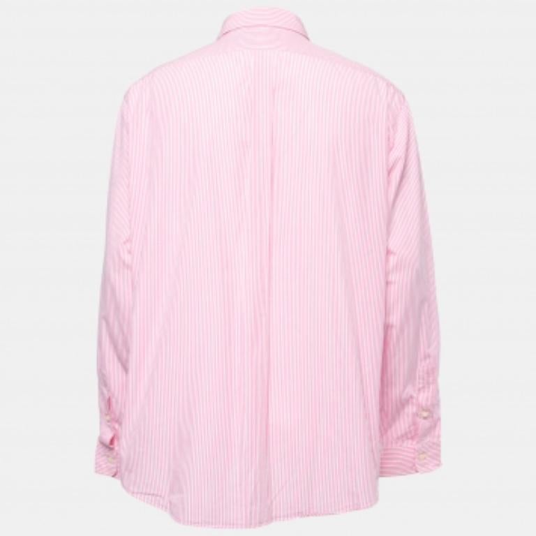 De los hombres Polo Ralph Lauren Camisa rosa a rayas de algodón con botones y manga larga XXL en venta