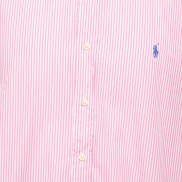 Polo Ralph Lauren Camisa rosa a rayas de algodón con botones y manga larga XXL en Bueno estado para la venta en Dubai, Al Qouz 2