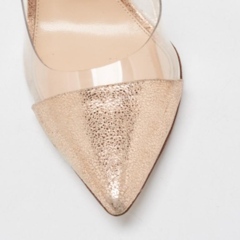 Gianvito Rossi Escarpins en cuir doré et plexi PVC Taille 38 Pour femmes en vente