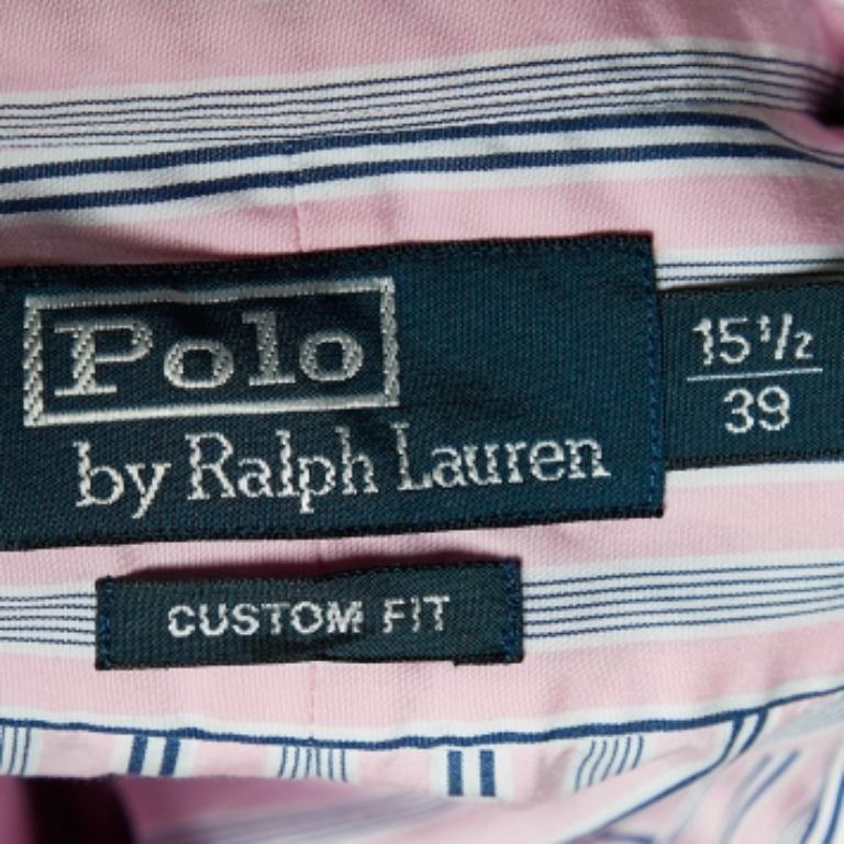De los hombres Polo by Ralph Lauren Camisa de media manga de algodón a rayas rosa M en venta