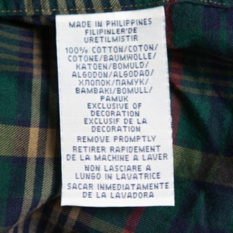 Nero Polo Ralph Lauren Verde/Blu Plaid in cotone con bottoni e manica intera M. in vendita