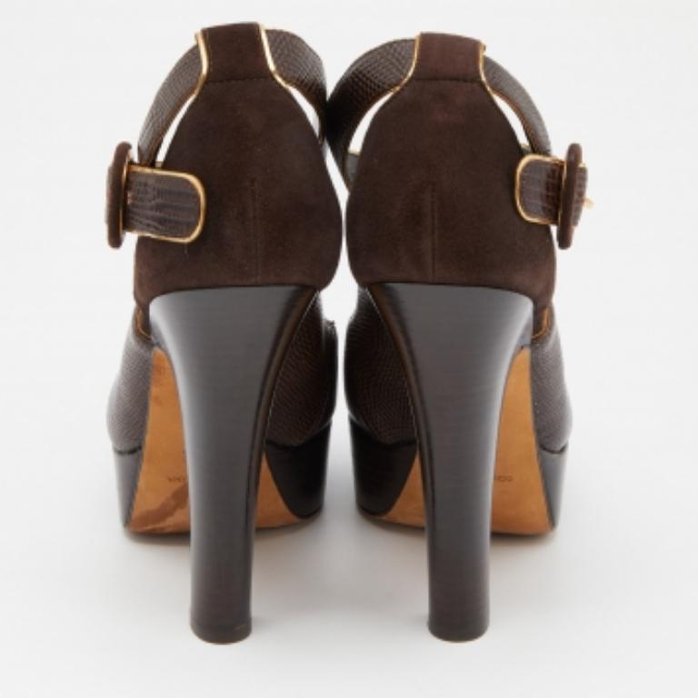 Dolce & Gabbana Embossed Lizard & Suede Cross Ankle Strap Platform Pumps Size 39 For Sale 3