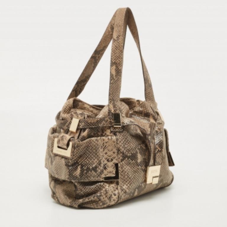Michael Kors - Sacoche en cuir beige/noir à effet python en vente 1