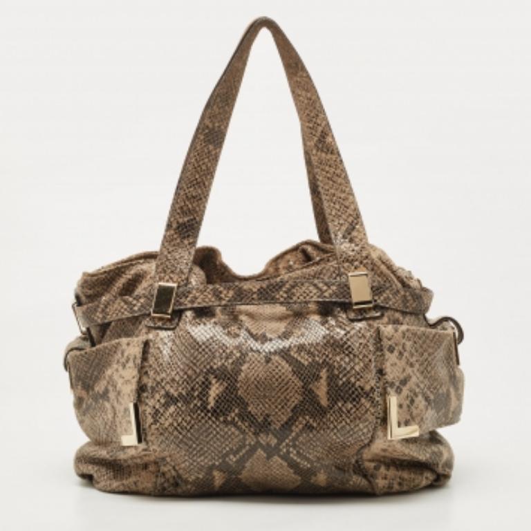 Michael Kors - Sacoche en cuir beige/noir à effet python en vente 2
