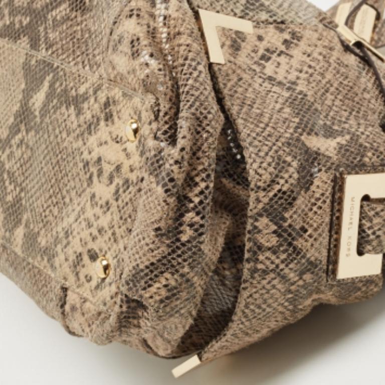 Marron Michael Kors - Sacoche en cuir beige/noir à effet python en vente