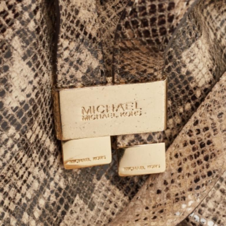 Michael Kors - Sacoche en cuir beige/noir à effet python en vente 4