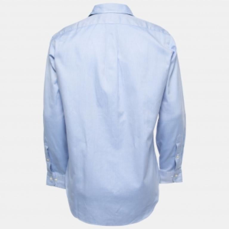 Blu Polo Ralph Lauren - Camicia a maniche intere in cotone blu con bottoni e vestibilità classica - S in vendita