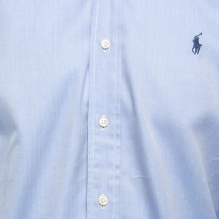 Polo Ralph Lauren - Camicia a maniche intere in cotone blu con bottoni e vestibilità classica - S in vendita 1