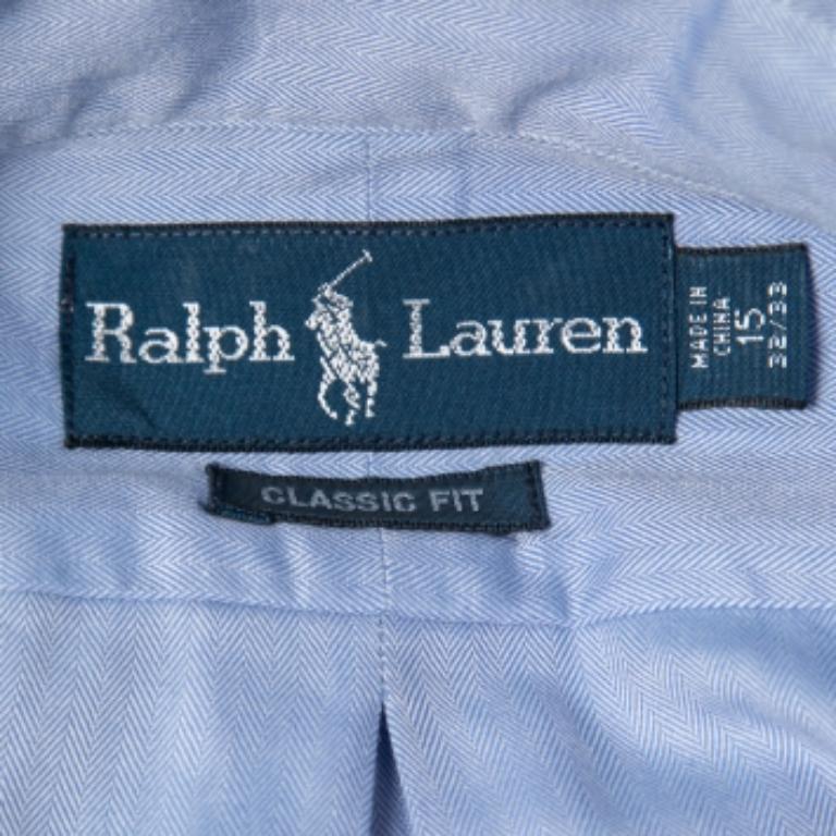Uomo Polo Ralph Lauren - Camicia a maniche intere in cotone blu con bottoni e vestibilità classica - S in vendita