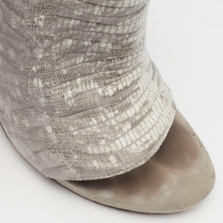 Women's Alexander Wang Grey Lizard Leather and Suede Devon Graphic Ankle Boots Size 39 For Sale