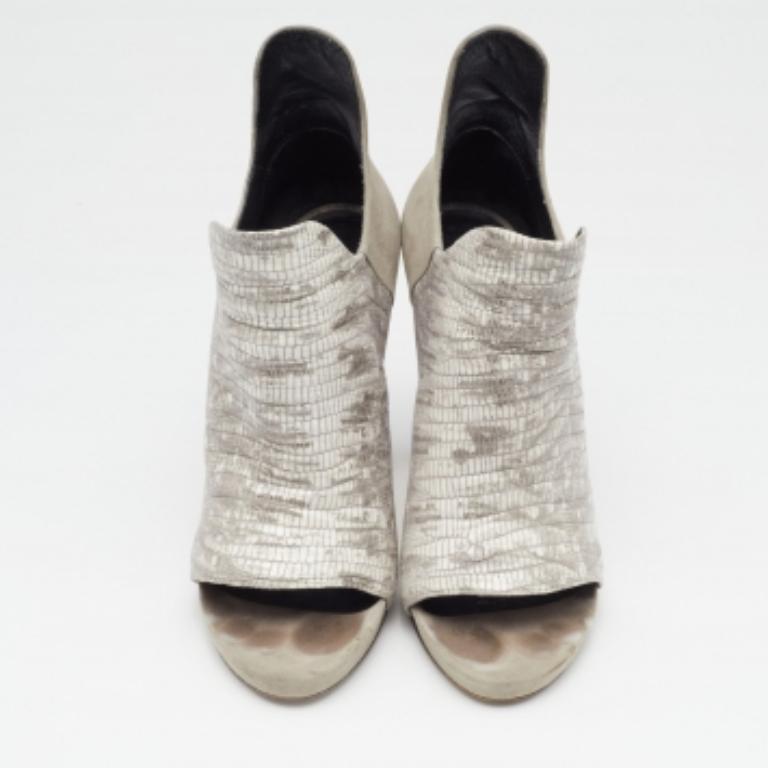 Alexander Wang Grey Lizard Leather and Suede Devon Graphic Ankle Boots Size 39 For Sale 4