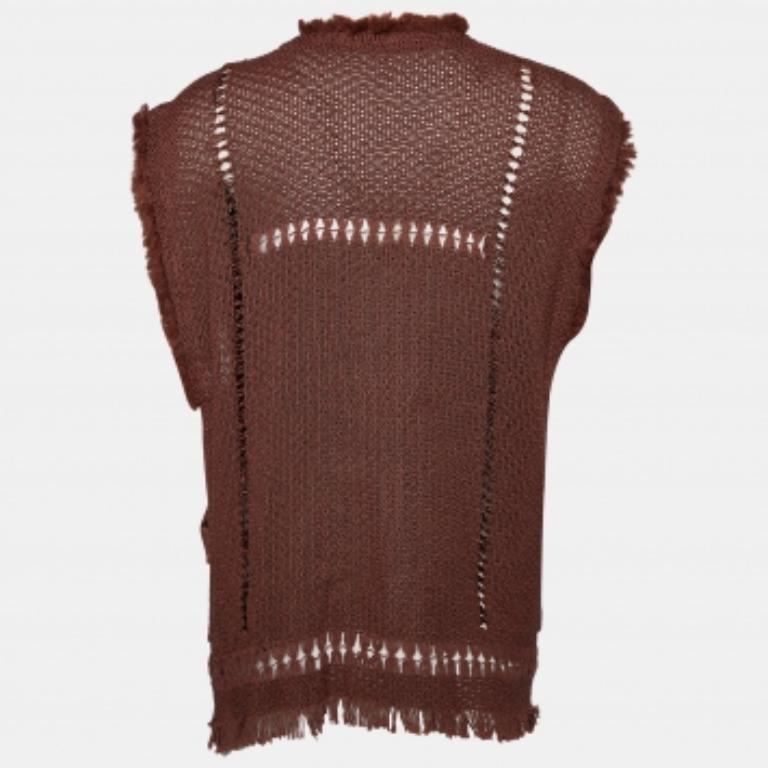 Isabel Marant Top marrone in maglia traforata senza maniche con frange e nappe, M. I. in vendita 1