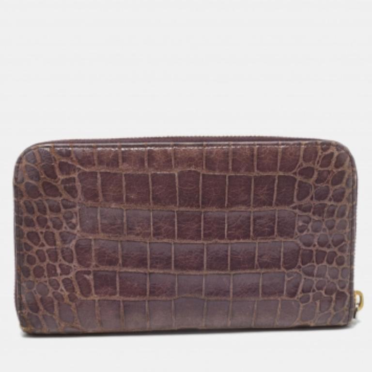 Miu Miu Mauve Lila Croc geprägte glasierte Leder Zip um Continenal Geldbörse im Angebot 6
