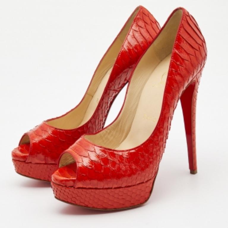 Christian Louboutin Orange Python Lady Peep Pumps Größe 39.5 im Angebot 4