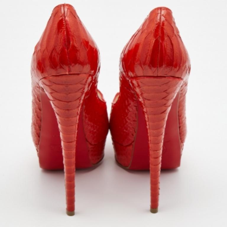 Christian Louboutin Orange Python Lady Peep Pumps Größe 39.5 im Angebot 1