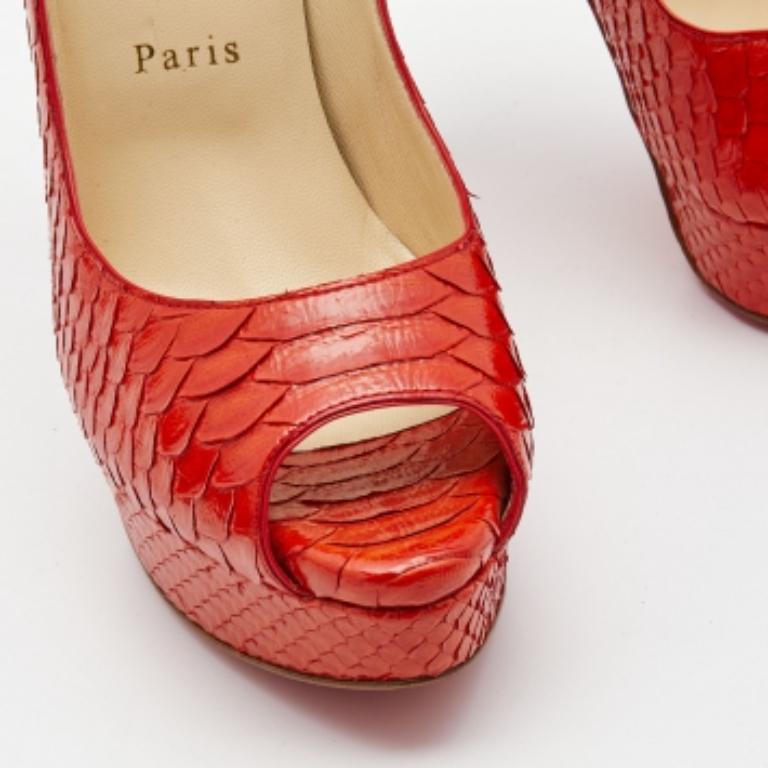 Christian Louboutin Orange Python Lady Peep Pumps Größe 39.5 Damen im Angebot
