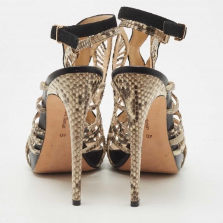 Alexandre Birman - Sandales en daim et cuir de python noir - Taille 40 Pour femmes en vente