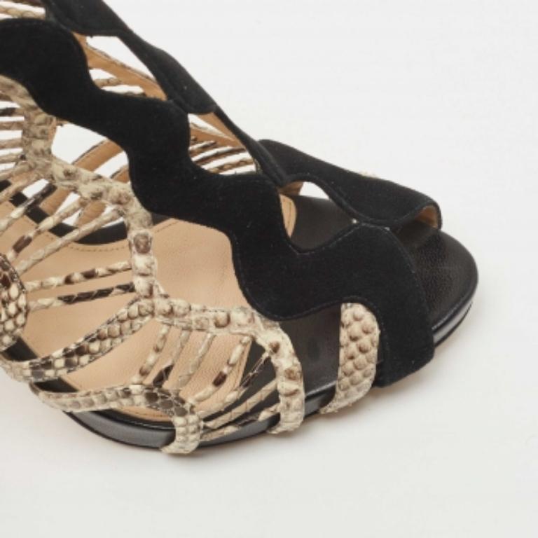 Alexandre Birman - Sandales en daim et cuir de python noir - Taille 40 en vente 2
