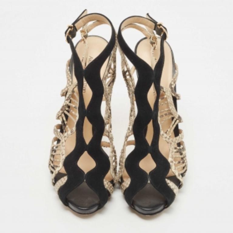 Alexandre Birman - Sandales en daim et cuir de python noir - Taille 40 Bon état - En vente à Dubai, Al Qouz 2