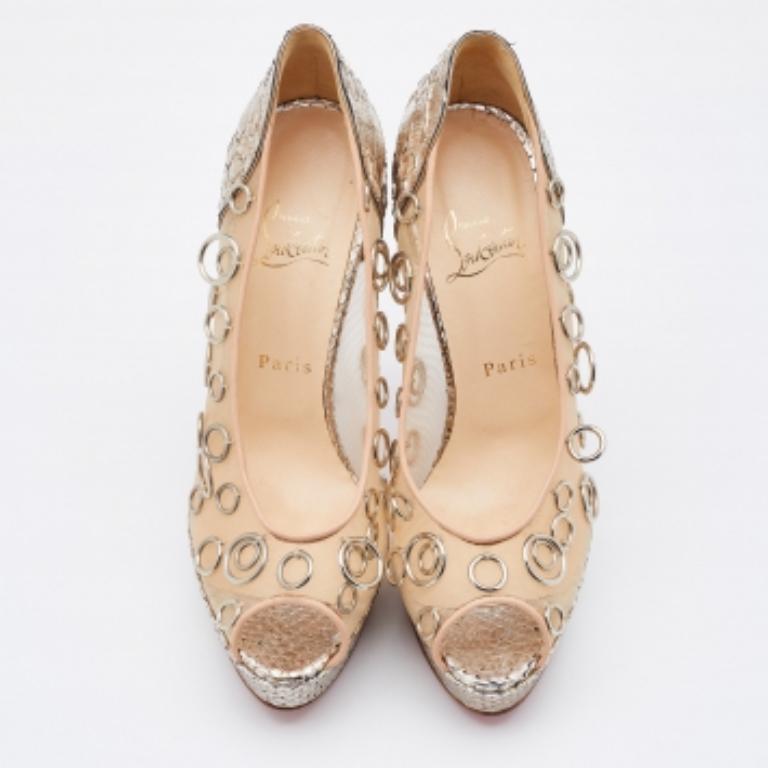 Christian Louboutin Pierce 140 Peep Toe Platform Pumps Size 38 en vente 4