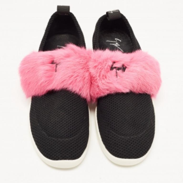 Giuseppe Zanotti - Sneakers Slip on in maglia nera e pelle di vitello - misura 37,5 in vendita 2