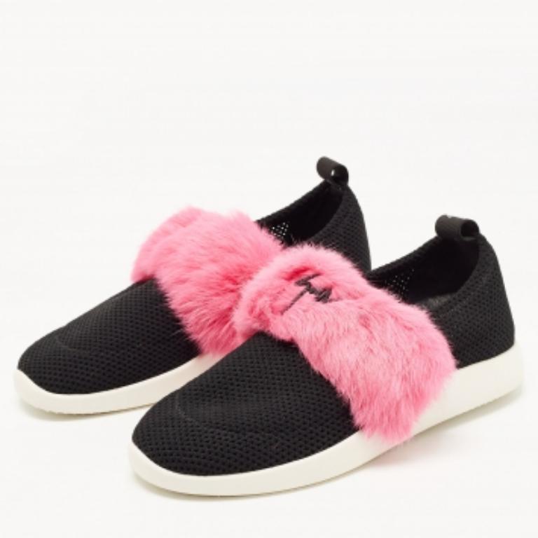Giuseppe Zanotti - Sneakers Slip on in maglia nera e pelle di vitello - misura 37,5 in vendita 3