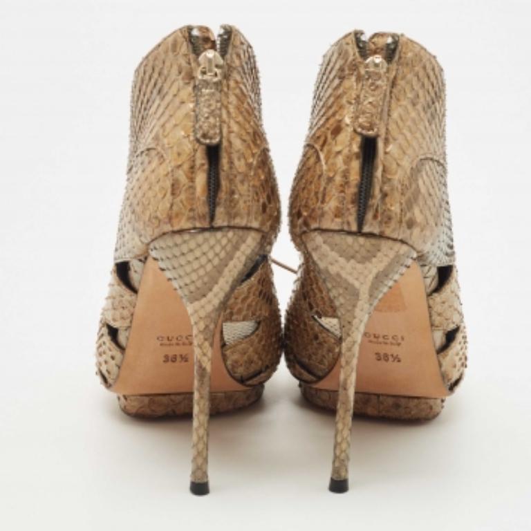 Gucci Metallic Python Open Open Toe Ankle Boots Size 36.5 en vente 1