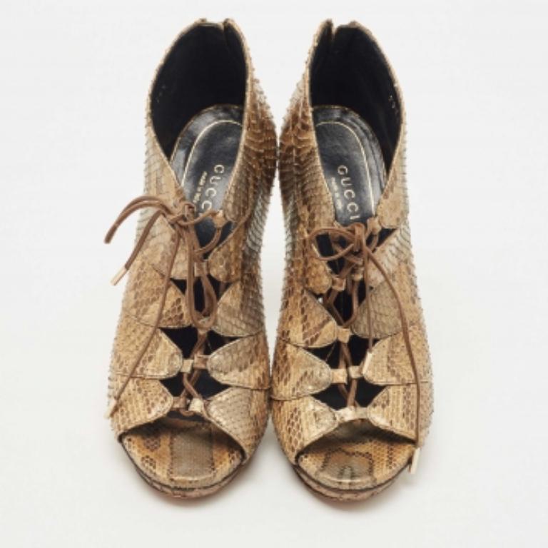Gucci Metallic Python Open Open Toe Ankle Boots Size 36.5 Pour femmes en vente