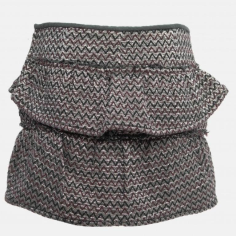 Donna Isabel Marant Silver Zig-Zag Patterned Lurex Knit Mini Skirt M in vendita