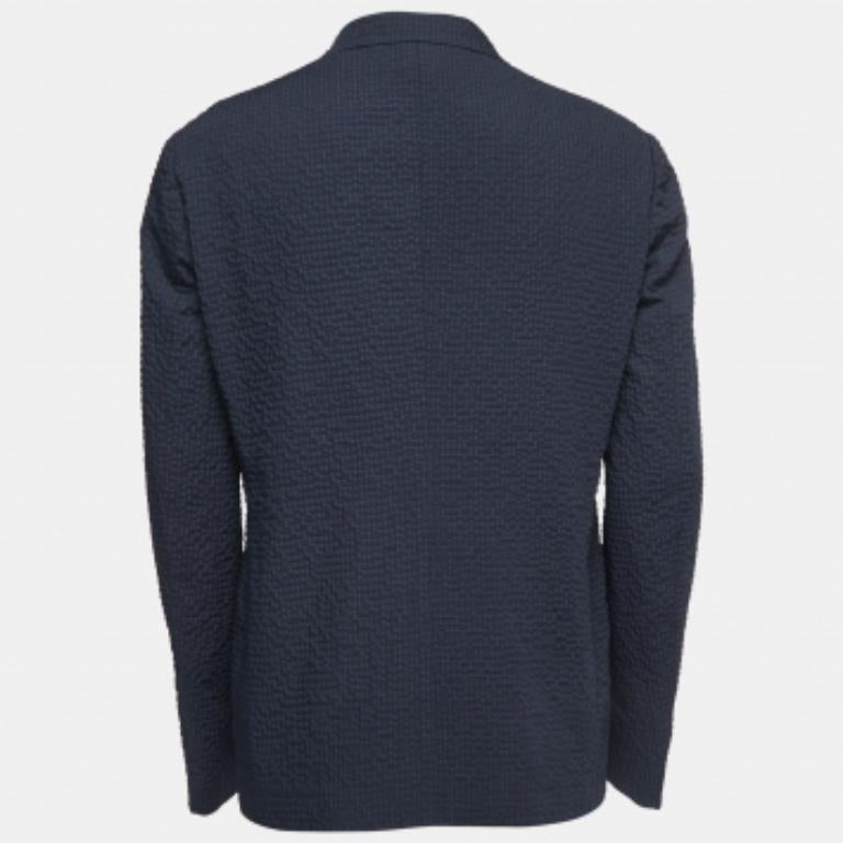 Noir Emporio ARMANI Bleu marine Blazer croisé en synthétique à motifs XL en vente