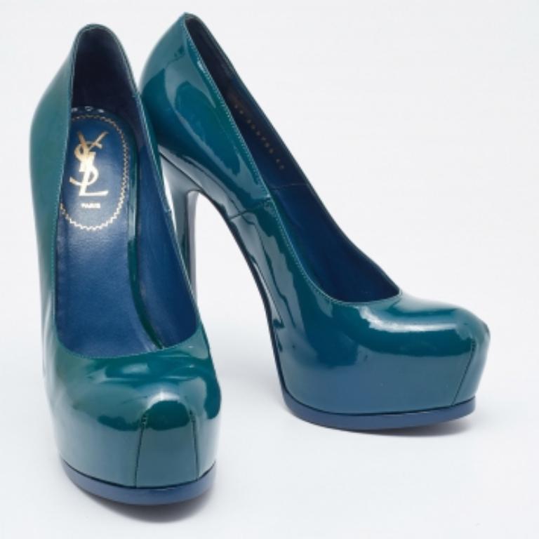 Saint Laurent escarpins à plateforme Tribtoo en cuir verni bleu, taille 40 Pour femmes en vente