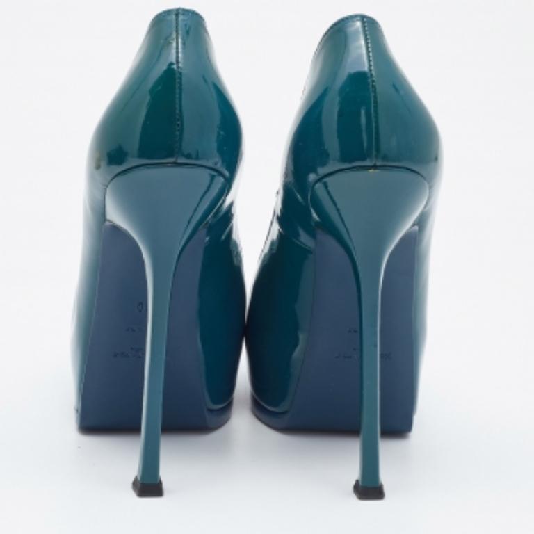 Saint Laurent escarpins à plateforme Tribtoo en cuir verni bleu, taille 40 en vente 2