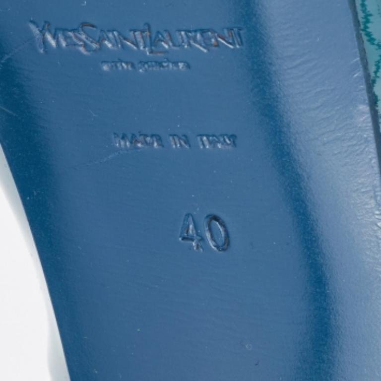 Saint Laurent escarpins à plateforme Tribtoo en cuir verni bleu, taille 40 en vente 4