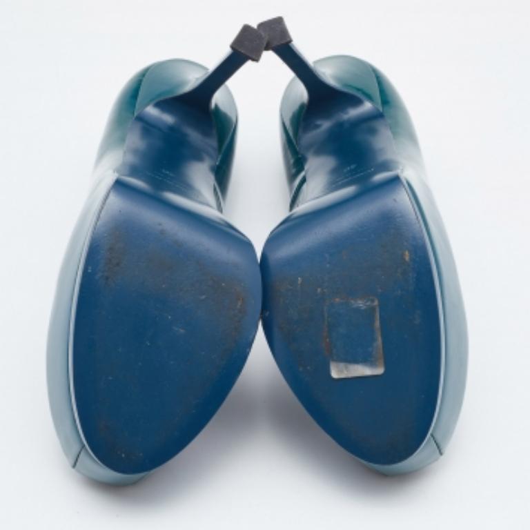 Saint Laurent escarpins à plateforme Tribtoo en cuir verni bleu, taille 40 en vente 3