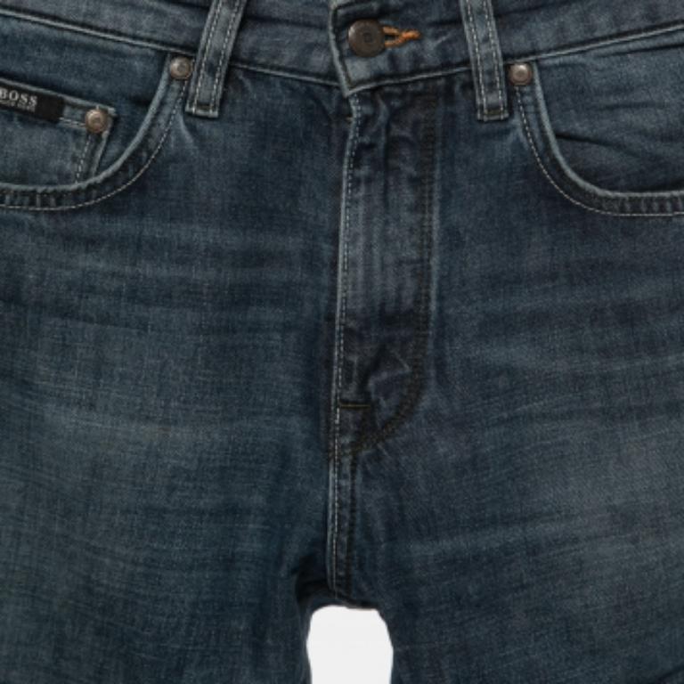 Boss By Hugo Boss Dunkelblau gewaschener Denim Regular Fit Jeans L Taille 30
