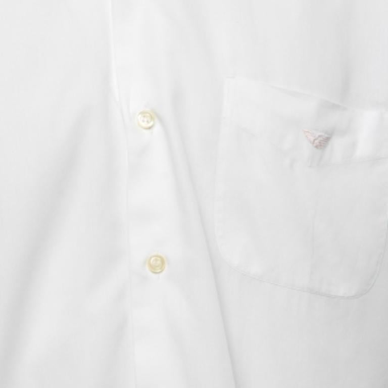 Uomo Emporio Armani Camicia a maniche intere in cotone bianco con bottoni, M. I. in vendita