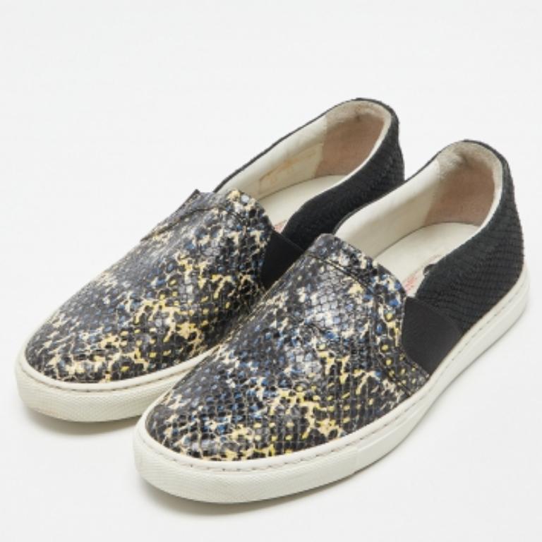 Nero Lanvin - Sneakers Slip On in pelle di pitone nera goffrata Taglia 36 in vendita