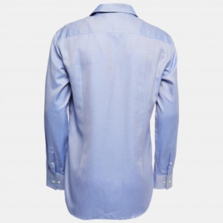 Boss By Hugo Boss Camisa de manga larga ajustada de algodón azul estampado XL en Bueno estado para la venta en Dubai, Al Qouz 2