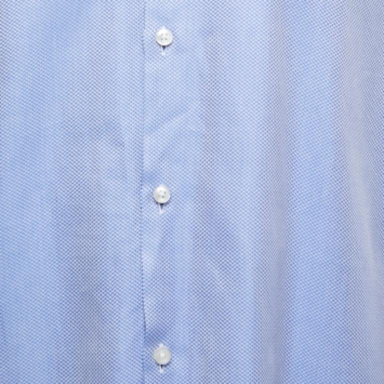 Boss By Hugo Boss Camisa de manga larga ajustada de algodón azul estampado XL en venta 1