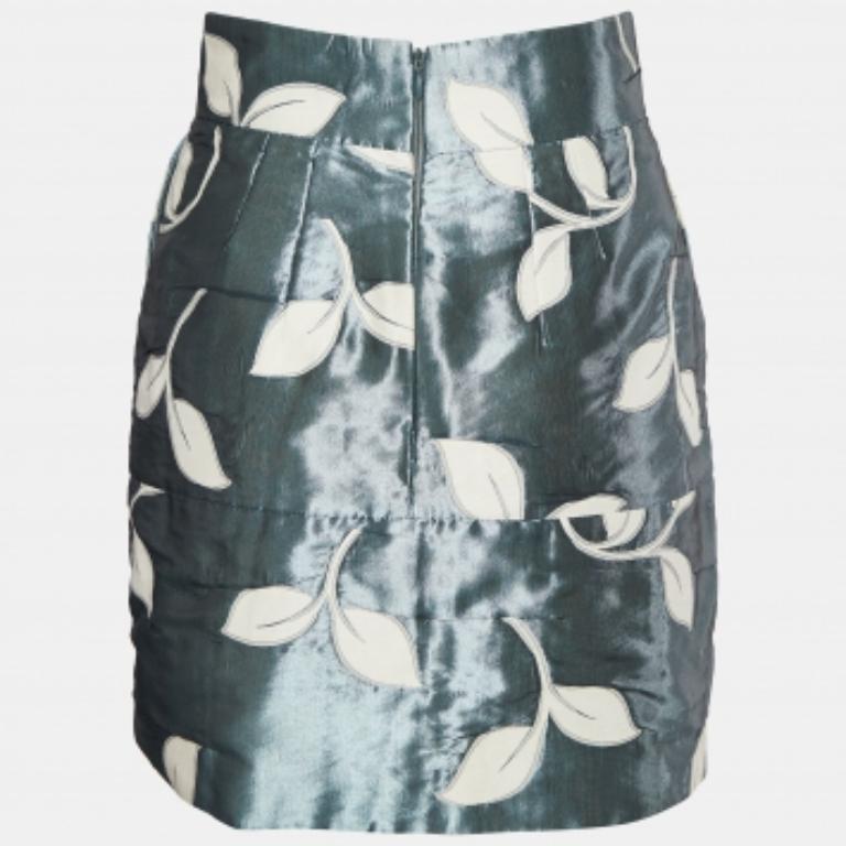 Emporio ARMANI Bleu Mini jupe en jacquard à feuilles S Bon état - En vente à Dubai, Al Qouz 2