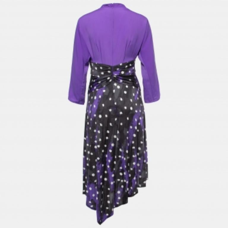 Diane von Furstenberg - Robe midi asymétrique à manches longues en jersey et crêpe S en vente 1