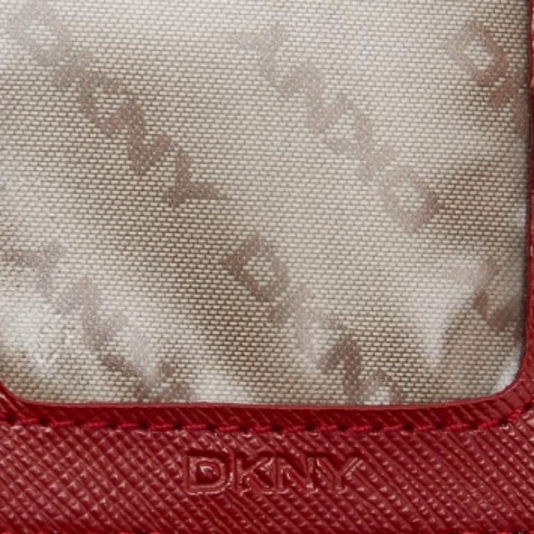 Donna Portafoglio francese in tela e pelle DKNY beige/rosso firmato in vendita
