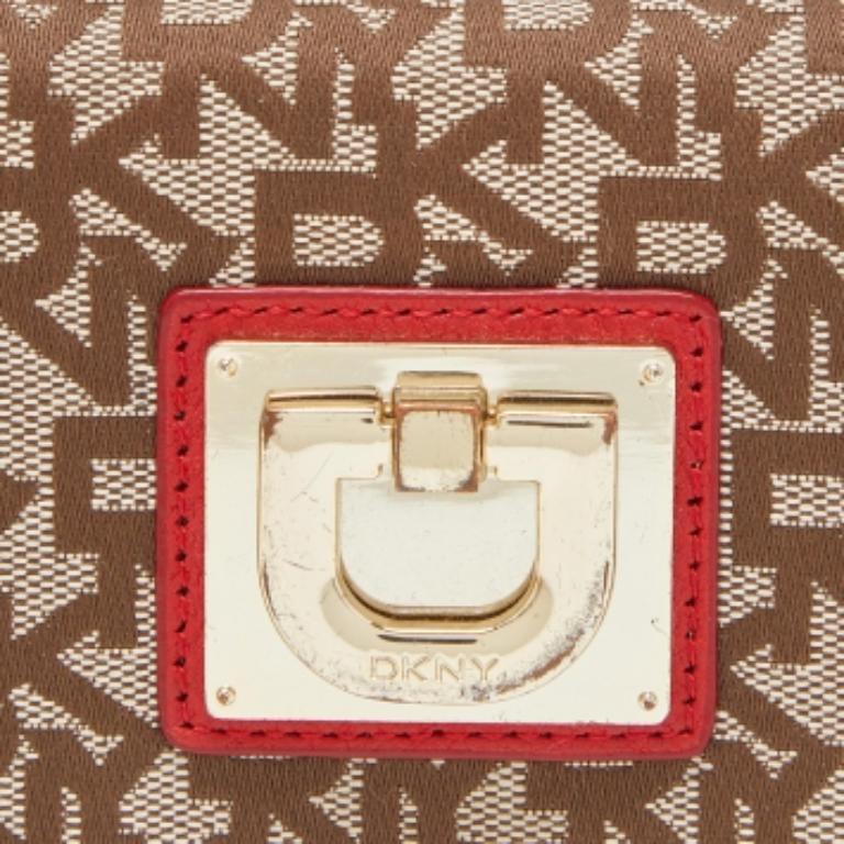 Portafoglio francese in tela e pelle DKNY beige/rosso firmato in vendita 1