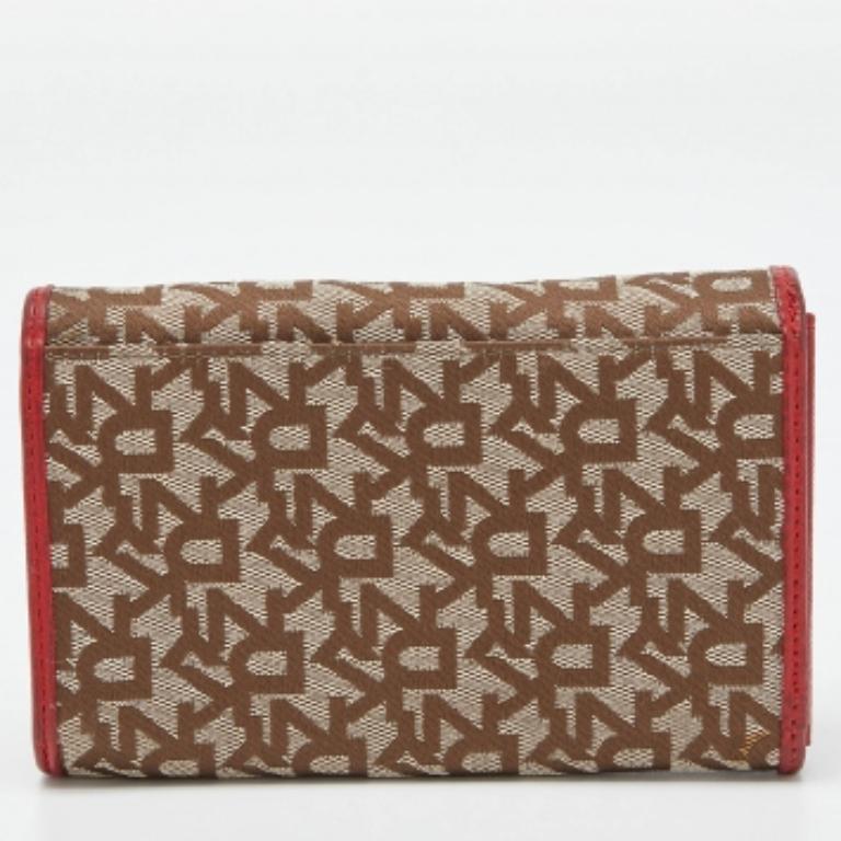 Portafoglio francese in tela e pelle DKNY beige/rosso firmato in vendita 6